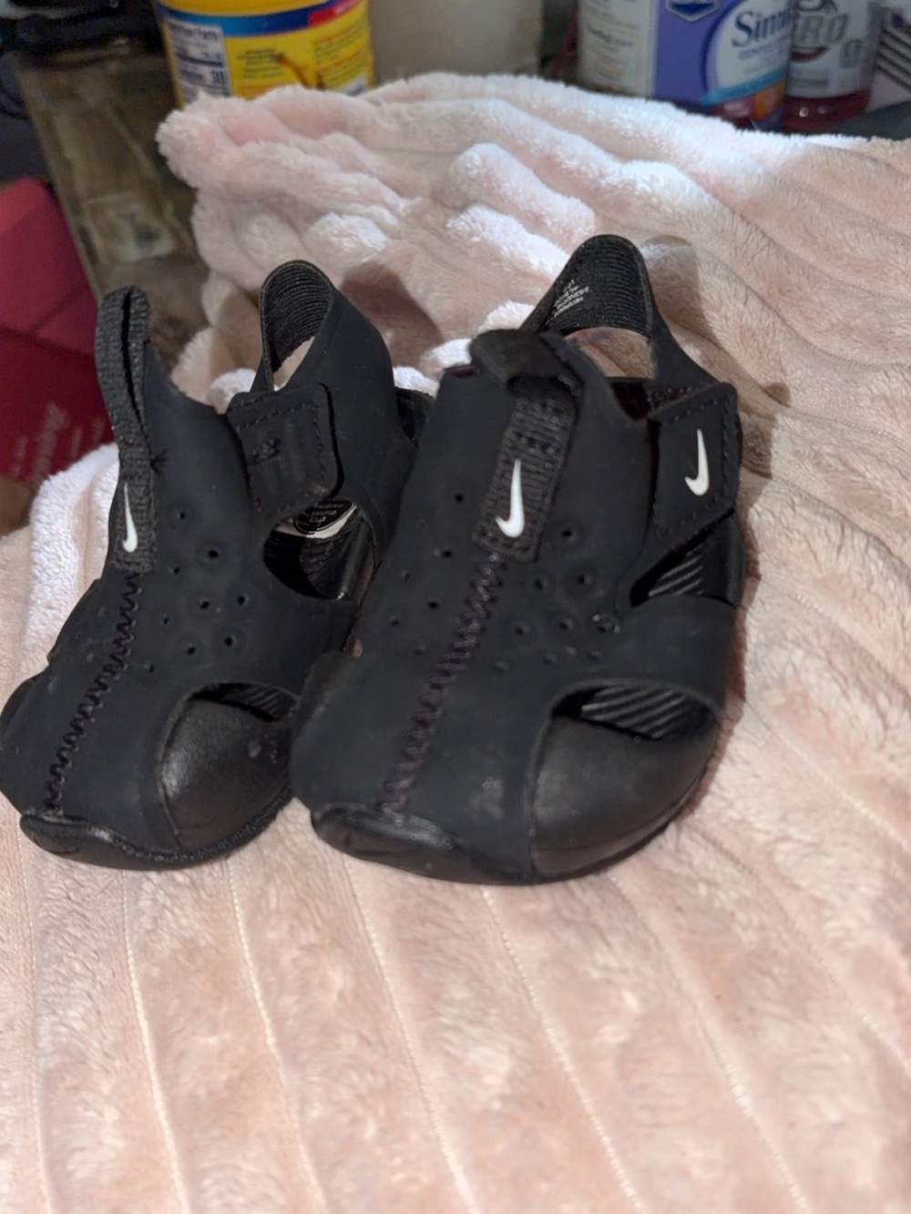 Nike Black Baby Walker Sandals with White Swoosh Accents